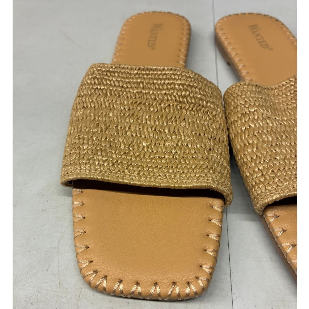 Wanted Ariel Sandals Slide Womens 6.5 Tan Straw Square Toe Flat Summer Beach - Picture 4 of 11